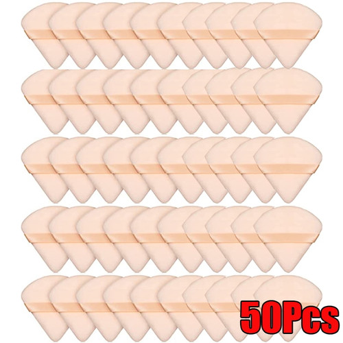 Dicasser 50 Pieces Cosmetic Powder Puff,portable Soft Sponge Setting Face Puffs,triangle Velvet Powder Puff With Ribbon Band Handle For Loose Powder Body Powder Makeup Tool
