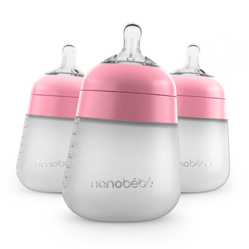 Nanobebe Flexy Silicone Bottles, 3 Pack, Pink, 9oz