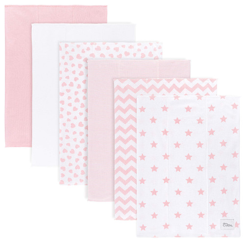 Burp Cloths 6 Pack Large 100% Cotton Washcloths Double Layered Burping Cloths Extra Absorbent And Soft For Boys And Girls By Comfy Cubs (pink, Pack Of 6)