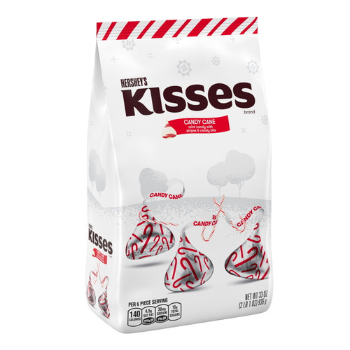 Hershey's, Kisses, Candy Cane Mint Flavored Candy, Individually Wrapped, 33 Oz, Bag