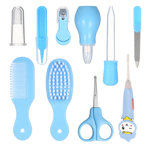 Abanopi Baby Healthcare And Grooming Kit 10 Pcs Ear Pick With Light Comb Nail Nasal Aspirator Food Feeder Infant Shower Care Nursery Set
