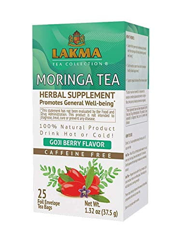 Lakma Moringa Tea With Goji Berry Flavor - 25 Tea Bags (caffeine Free, Gmo Free, Gluten Free, Dairy Free, Sugar Free & 100% Natural, Decaf)