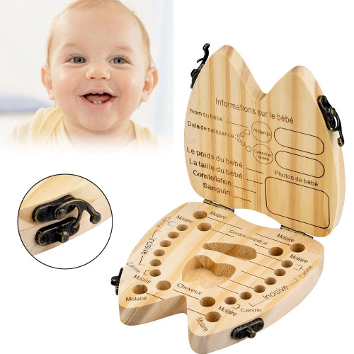 French Kids Tooth Box Organizer Baby Save Milk Teeth Wood Storage Box