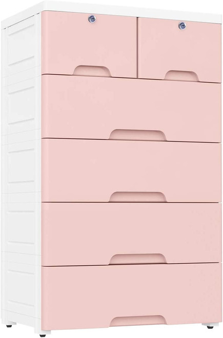 Plastic Drawers Dresser,storage Cabinet With 6 Drawers,closet Drawers Tall Dresser Organizer For Clothes,playroom,bedroom Furniture, Pink