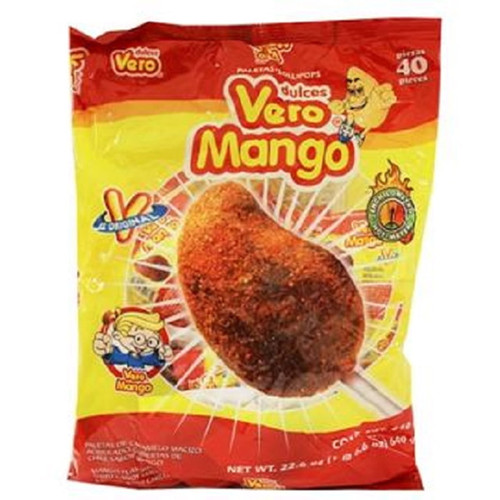 Vero Mango, Chili Covered Mango Flavored Lollipops, 40 Pieces