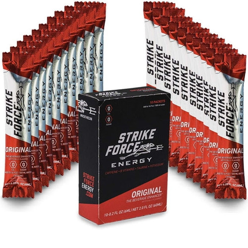 Strike Force Energy Drink Mix - Healthy Water Enhancer - Natural Tasting Flavor For Keto, Sugar Free & Vegan Diets. 10 Liquid Energy Packets - Original Flavoring