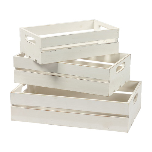 Rustic Wood Crate For Decoration Set Of 3, Farmhouse Distressed White Wooden Crates Storage, Decorative Storage Boxes Crafts, Vintage Basket Container Living Room Outdoor Tabletop