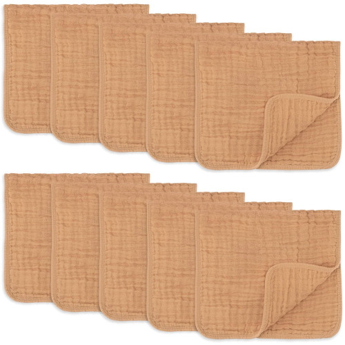Muslin Burp Cloths 10 Pack Large 100% Cotton Hand Washcloths 6 Layers Extra Absorbent And Soft By Comfy Cubs (caramel, Pack Of 10)