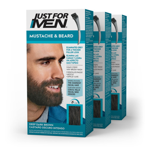 Just For Men Mustache And Beard Coloring For Gray Hair, M-46, Deep Dark Brown, 3 Pack