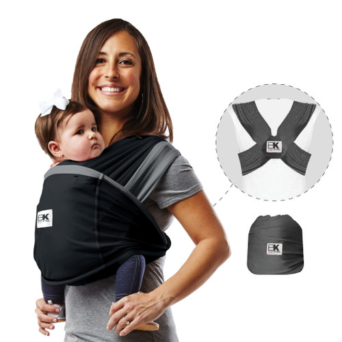 Baby K’tan Active Oasis Baby Wrap Carrier, Infant And Child Sling - Simple Pre-wrapped Holder For Babywearing-no Tying Or Rings, Black&grey, Xl (w Dress 22-24 / M Jacket 47-52)
