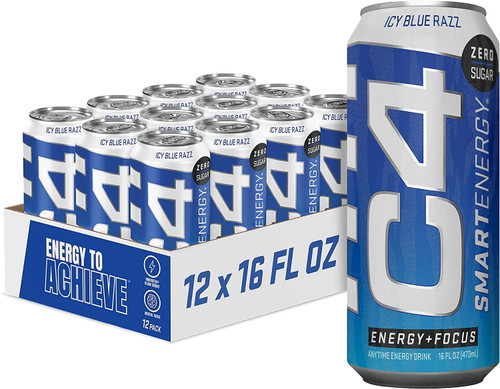 Cellucor C4 Smart Energy Sugar Free Energy Drink 16oz 12, (new) Icy Blue Razz, (pack Of 12), 16 Fl Oz