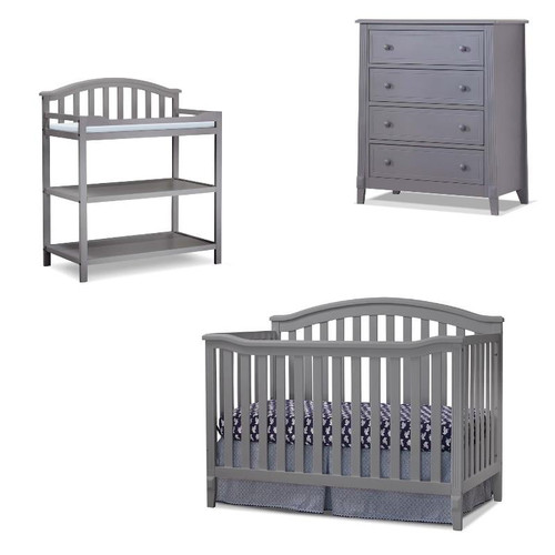 Baby Crib With Changing Table And 4 Drawer Dresser Chest Set In Gray