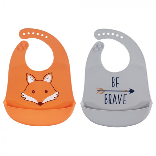 Hudson Baby Infant Boy Silicone Bibs 2pk, Fox, One Size