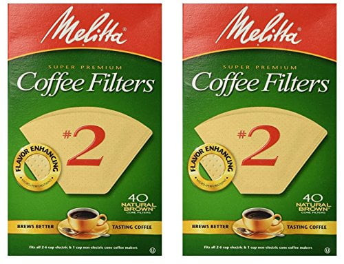 Melitta Super Premium #2 Cone Paper Coffee Filters Natural Brown, 40 Count, 2 Pack