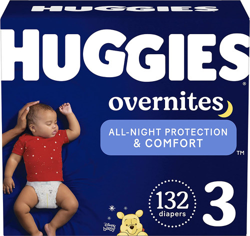 Overnight Diapers Size 3, 132 Ct (16-28 Lbs), Huggies Overnites Nighttime Baby Diapers
