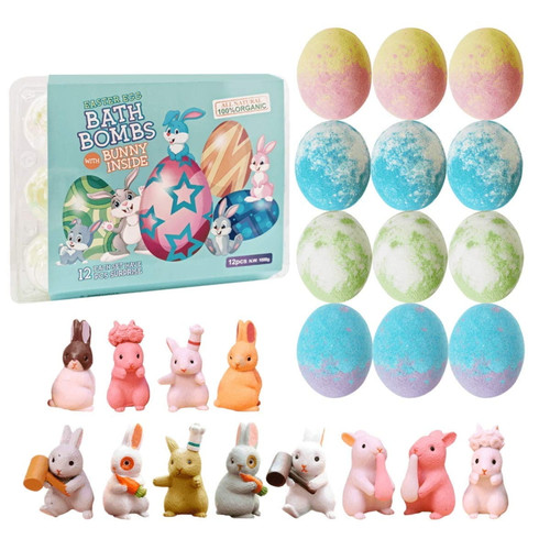 12 Pack Easter Egg Bath Bomb Holiday Gift Set With Bunny Inside Of Each
