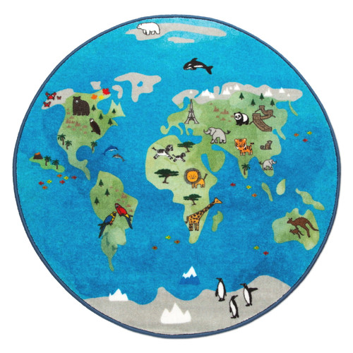 Delta Children Kids World Map Round Area Rug, 39-inch, Blue
