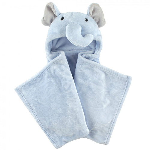Hudson Baby Infant Boy Hooded Animal Face Plush Blanket, Blue Elephant, One Size