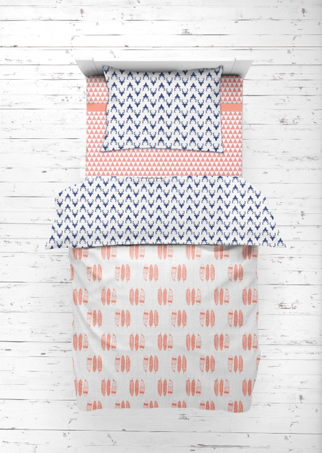 Bacati - Olivia Tribal Coral/navy Buck/feathers/triangles 100% Cotton Muslin 4-piece Toddler Bedding Set