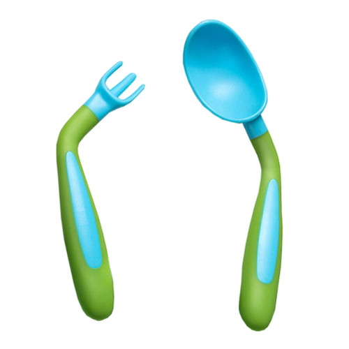 Hemoton 1 Set Baby Utensils Spoon Fork Children Feeding Training Tableware (blue, Green)