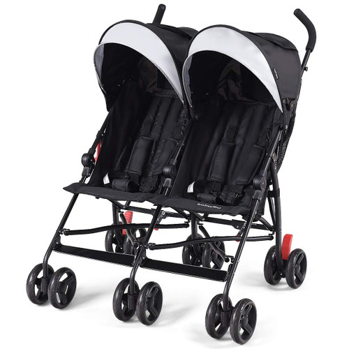 Infans Foldable Twin Baby Double Stroller Kids Ultralight Umbrella Stroller Pushchair
