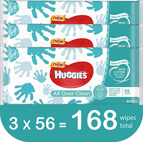 Huggies Baby Wipes, All Over Clean, 3 Refills With Resealable Tape Top, 168ct