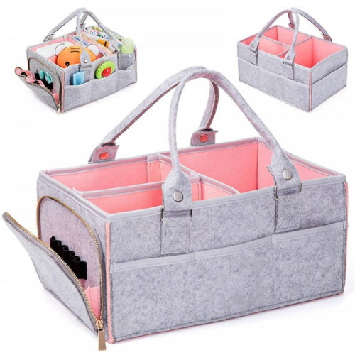 Baby Diaper Caddy Organizer Portable Holder Bag, Large Felt Nappy Caddy, Car Travel & Nursery Organizer, Diaper Organizer For Pack And Play 13.4x9.4x7.5inch