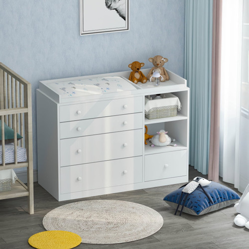 Mikolo Baby Changing Table, Nursery Station W/5 Drawers Baby Dresser Changing Table, Diaper Changing Ideal For Nursery, Toddlers