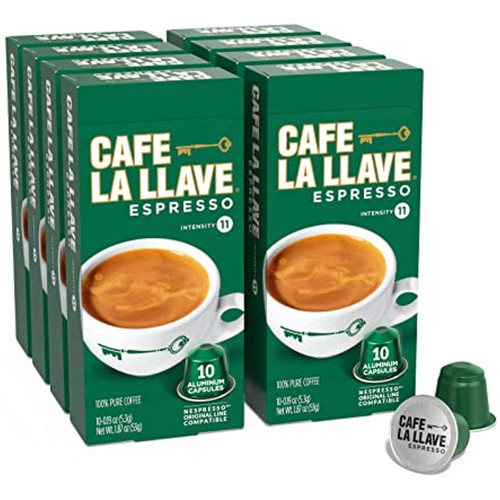 Cafe La Llave Espresso Aluminum Capsules, Intensity 11, Dark Roasted Espresso -80 Count- Recyclable Aluminum Single Serve Espresso Pods, Compatible With Your Nespresso Original Line Brewers