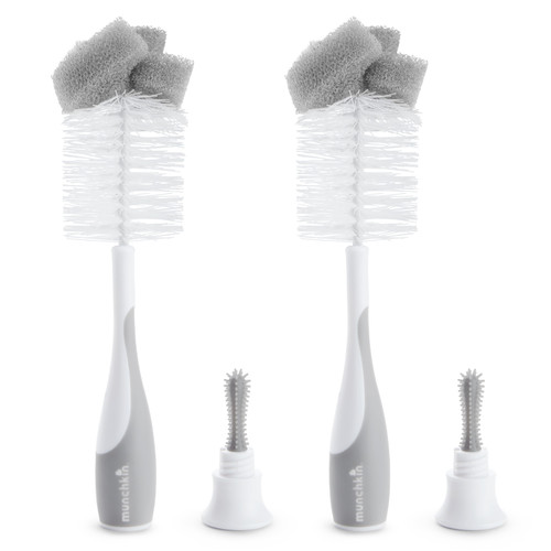 Munchkin Sponge Baby Bottle And Nipple Brush, 2 Pack, Grey