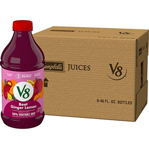 V8 Juice, Beet Ginger Lemon Juice, 100% Vegetable Juice, Healthy Plant-based Drink, 46 Ounce Bottle (pack Of 6)