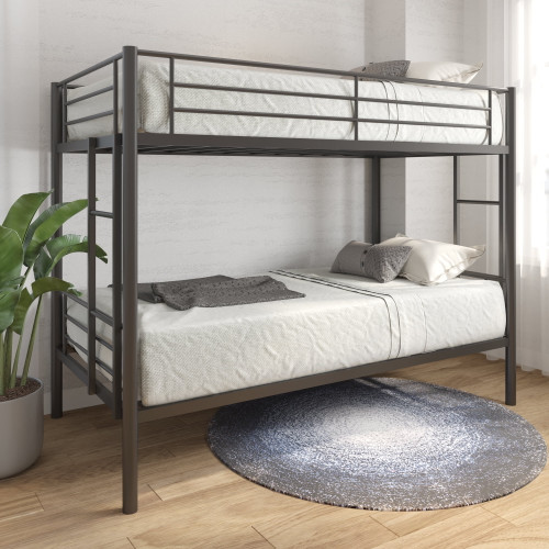 Metal Bunk Beds, Dfito Modern Twin Over Twin Bunk Beds With Safety Guard Rails And 1 Side Ladders, Heavy-duty Bed Frames, Twin Bed Frame No Box Spring Needed For Office Dorm/school/home, Black, Dj181
