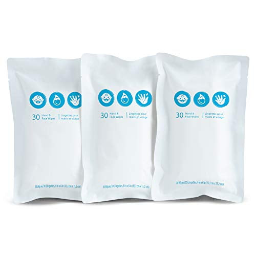 Brica Clean-to-go Unscented Hand & Face Baby Wipes, 99% Water Wipes With Chamomile & Aloe, 3 Rolls Of 30 Wipes (total 90 Wipes)