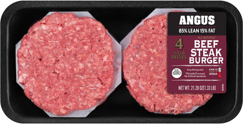 All Natural*, 85% Lean/15% Fat, Angus Ground Beef, Burgers, 4 Count, 1.33lbs, (fresh)