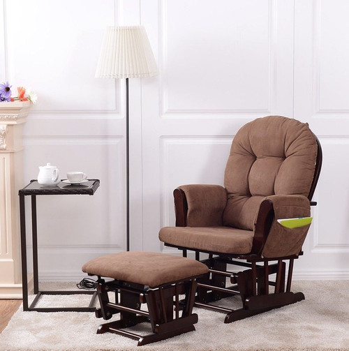 Costway Baby Nursery Relax Rocker Rocking Chair Glider & Ottoman Set, Espresso Finish W/ Espresso Cushions