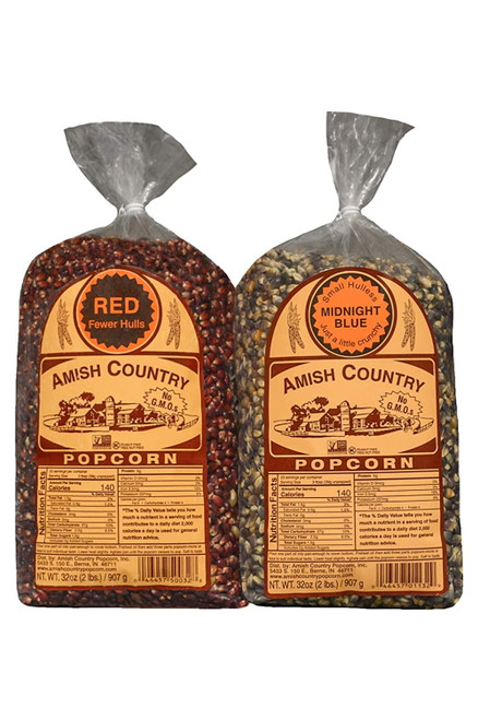 Amish Country Popcorn | 2 - 2 Lb Bags | 2 Lb Bag Red Popcorn Kernels & 2 Lb Bag Midnight Blue Popcorn Kernels | Old Fashioned, Non-gmo And Gluten Free