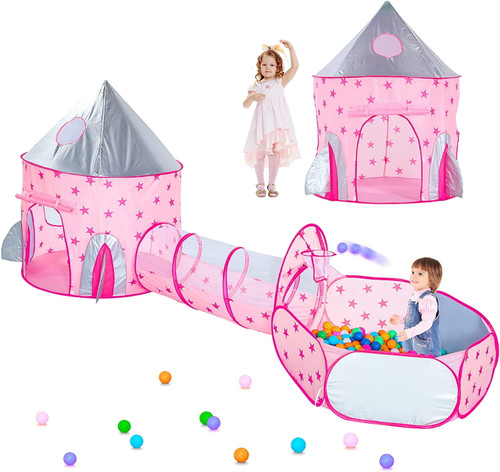 3pc Kids Play Tent For Boys With Ball Pit, Crawl Tunnel, Princess Tents For Toddlers, Baby Space World Playhouse Toys, Boys Indoor& Outdoor Play House, Perfect Kid’s Gifts