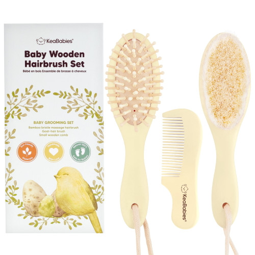 Keababies Baby Hair Brush And Comb Set, Newborn, Infant Grooming Kits (lemon, Oval)