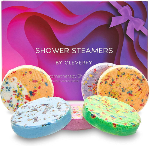 Cleverfy Purple Waves Shower Steamers Gift Set – 6 Aromatherapy Tablets
