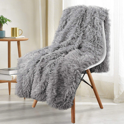 Lochas Super Soft Shaggy Faux Fur Blanket, Plush Fuzzy Bed Cozy Sherpa Fluffy Blankets For Couch Chair Sofa,60"x80",dark Gray