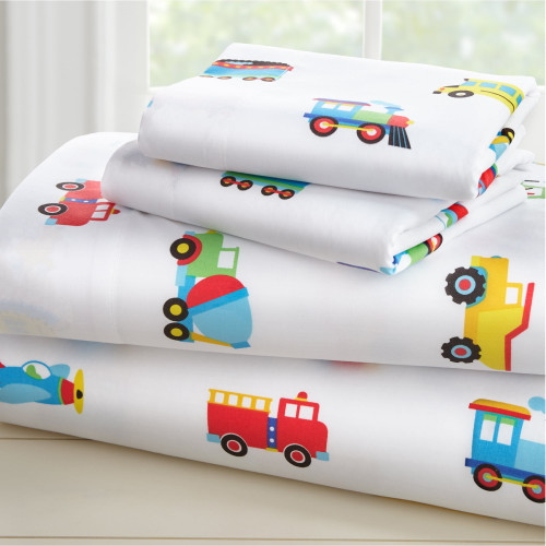 Wildkin Kids 100% Cotton Sheet Set For Boys And Girls - Toddler (trains, Planes & Trucks Blue)