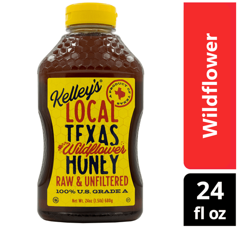 Kelley's Local Texas Wildflower Honey 100% Pure Grade A, Raw And Unfiltered Honey, 24 Oz