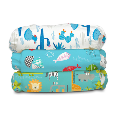 Charlie Banana - 3 Diapers 6 Inserts One Size Hybrid Aio, Florida Safari Blue