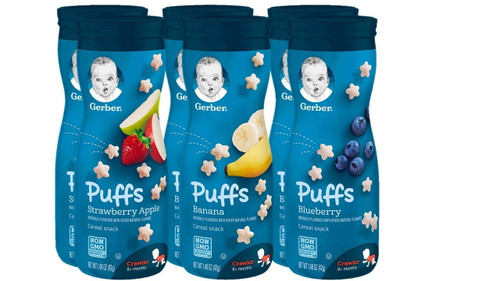 Gerber Puffs Variety Pack, 2 Strawberry Apple, 2 Banana, 2 Blueberry, 6 Ct