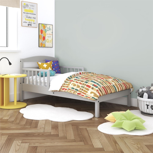 Baby Relax Jackson Kids Wood Toddler Bed With Safety Guardrails, Light Gray