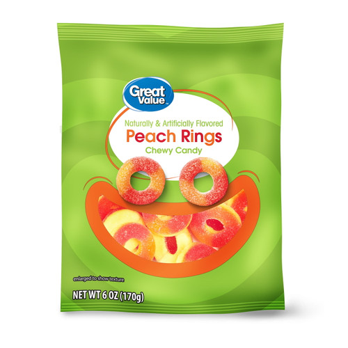 Great Value Peach Rings Chewy Candy, 6 Oz