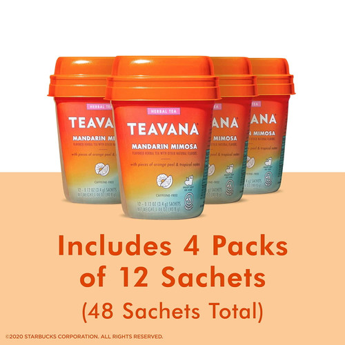 Teavana | Herbal Tea - Mandarin Mimosa; Caffeine Free, Pieces Of Orange Peel & Tropical Notes; Individual Sachets; Breezy & Bright | (4 Bottles - 48 Sachets)