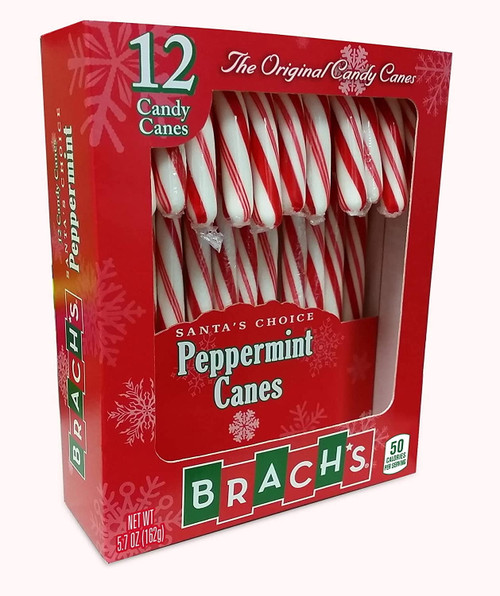 Ferrara (1) Box Brachs Peppermint Flavor Candy Canes - 12pc Individually Wrapped Holiday Candy Per Box - Naturally Flavored - Net Wt. 5.7 Oz