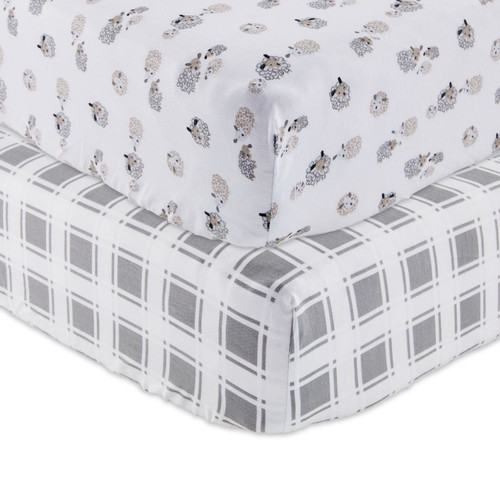 Parent's Choice 100% Cotton Fitted Crib Sheets For Baby Boys And Girls, Plaid Sheep, 2-pack