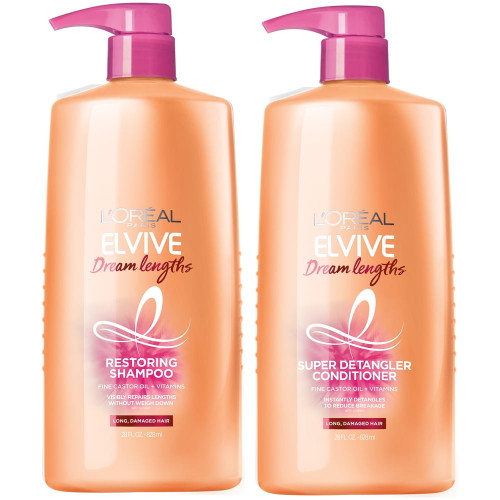 L'oreal Paris Elvive Dream Lengths Restoring Shampoo & Super Detangler Conditioner, 2 Piece Full Size Set